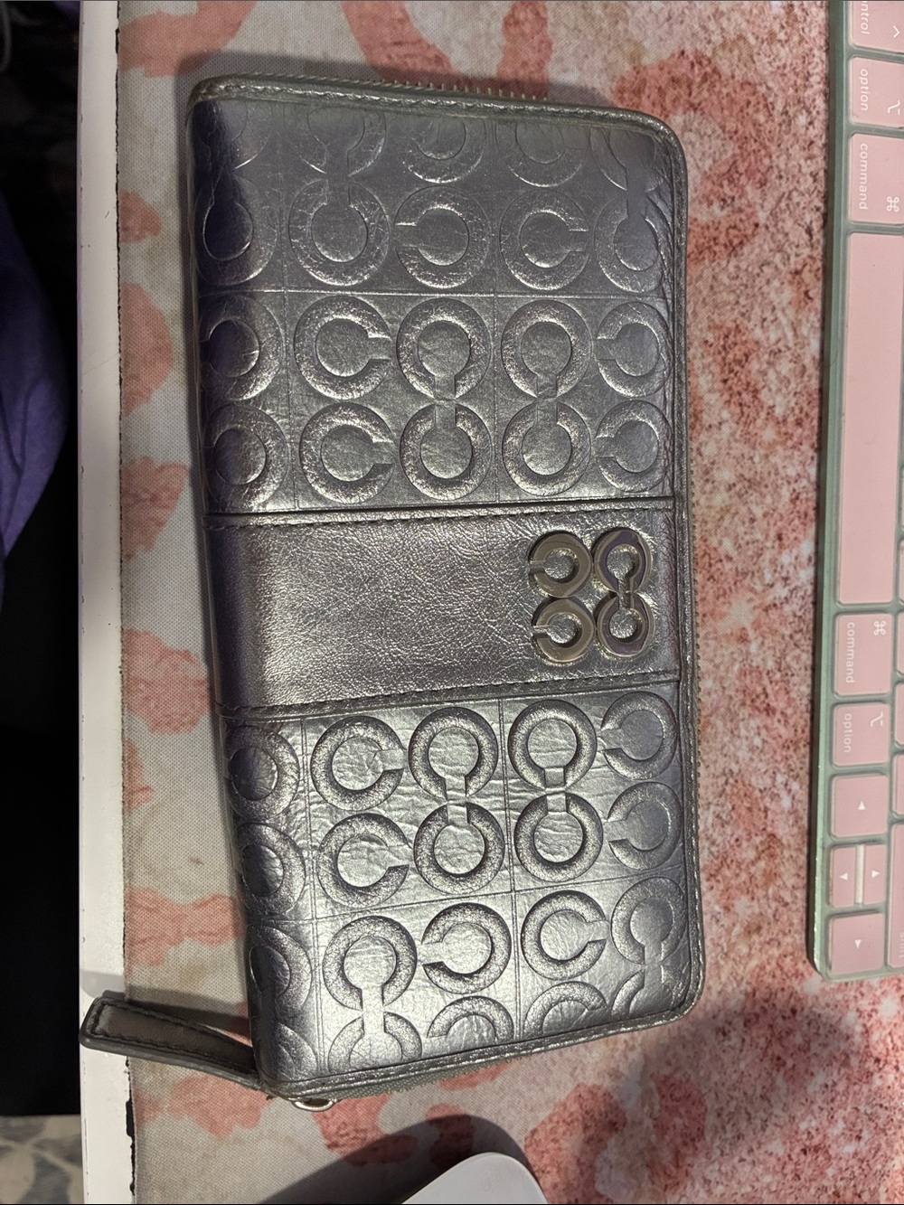 Coach Silver Signature Zip Wallet